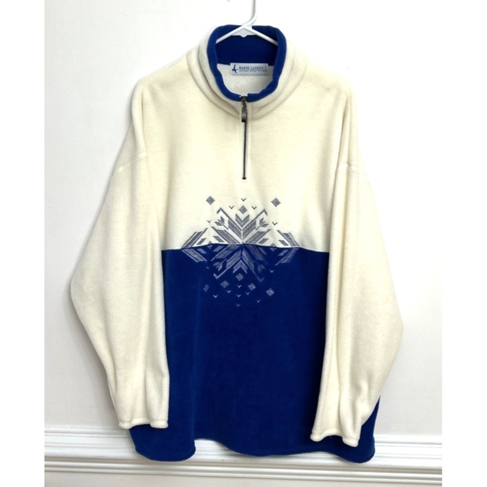 Vtg Marsh Landing II Fleece Pullover Sz 3X Nordic Snowflake 1/4 Zip Retro Cozy